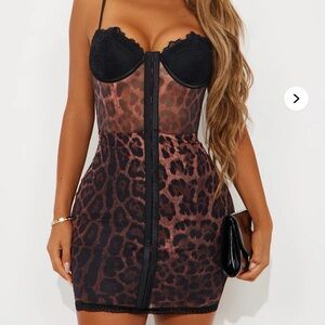 Fashion Nova Leopard and Black Lace Dress